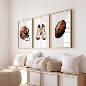 Football Posters Wall Art Set of 4 – Vintage Football Prints | Printable Nursery Football Decor | Football Poster Art for Kids Room