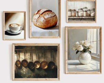 Vintage Kitchen Wall Art Prints Set of 5 Kitchen Art Farmhouse Kitchen Decor Kitchen Digital Prints Rustic Still Life Gallery Kitchen Prints