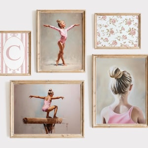 Printable Gymnastics Art Prints Set of 5 Vintage Gymnastics Girl&#39;s Room Digital Balance Beam Sports Girl Nursery Gymnastics Girl Gymast Gift