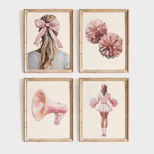 Cheerleading Prints, 4 Cheerleading Posters, Cheerleader Gift, Cheer Wall Art, Cheerleader Decor, Cheerleading Nursery, Cheer Room Decor
