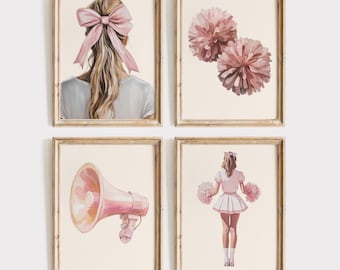 Cheerleading Prints, 4 Cheerleading Posters, Cheerleader Gift, Cheer Wall Art, Cheerleader Decor, Cheerleading Nursery, Cheer Room Decor