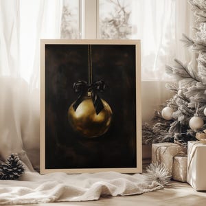 Gold Christmas Ornament Printable Moody Christmas Decor Christmas Print Vintage Christmas Print Minimalist Christmas Oil Painting Print Ball image 5