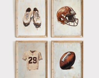Football Wall Art, Football wall decor, Football nursery, Football theme baby shower gift, Football print 4 set, Football playroom decor