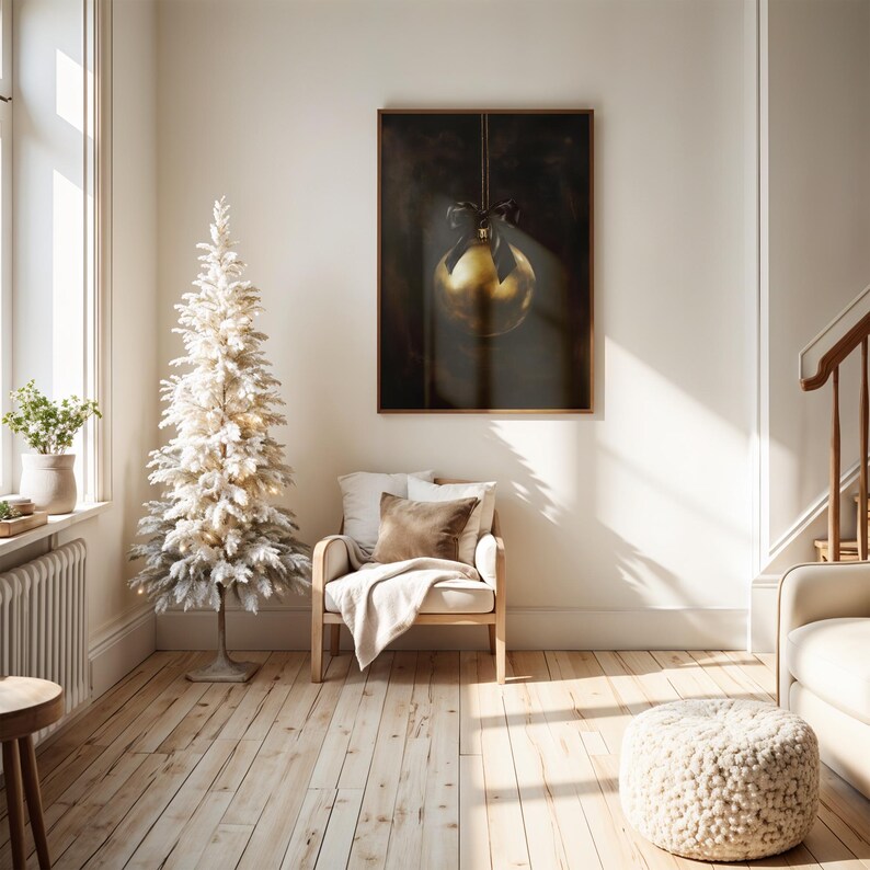 Gold Christmas Ornament Printable Moody Christmas Decor Christmas Print Vintage Christmas Print Minimalist Christmas Oil Painting Print Ball image 10