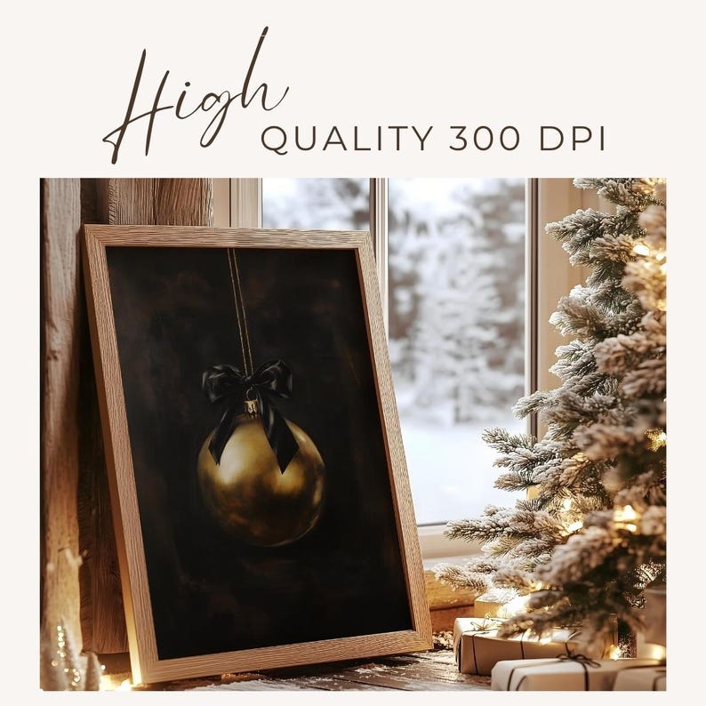 Gold Christmas Ornament Printable Moody Christmas Decor Christmas Print Vintage Christmas Print Minimalist Christmas Oil Painting Print Ball image 3