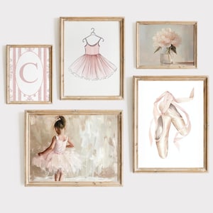 Ballet Nursery Art Set of 5 Vintage Ballerina Nursery Decor Pink Girl&#39;s Room Ballet Dancer Painting Dance Prints PRINTABLE Girl Wall Art