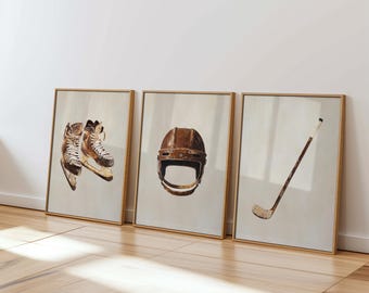 Vintage Hockey Art, Hockey Wall Art Set of 4, Hockey Nursery, Hockey Art, Hockey Prints, Hockey Posters, Baby Hockey Wall Art, Boys room