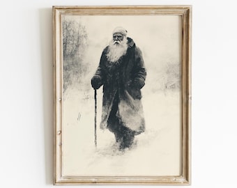 Vintage Santa Print to Download, Santa Clause Print, Vintage Christmas Wall Art, Rustic Santa Print, Neutral Holiday Poster Winter Christmas
