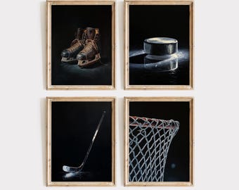 Hockey Wall Art Moody Hockey Prints Set of 4 Vintage Hockey Prints Hockey Art Ice Hockey Wall art Hockey Prints for Boys Room and Basement