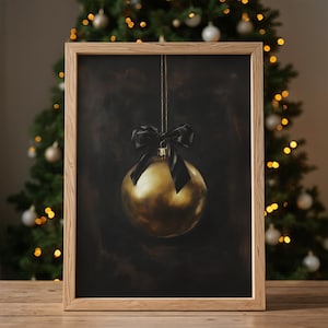 Gold Christmas Ornament Printable Moody Christmas Decor Christmas Print Vintage Christmas Print Minimalist Christmas Oil Painting Print Ball image 7