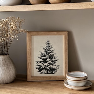 Vintage Tree Print, Winter tree Minimalist Tree Print Christmas Tree Print Vintage Christmas Tree Pine tree Antique Print Winter Tree Poster