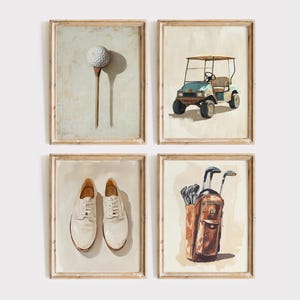 Golf Wall Art Set of 4 – Vintage Sports Prints, Rustic Golf Nursery Decor, Baby Shower Gift for Boys, Playroom Art, Golf Digital Download