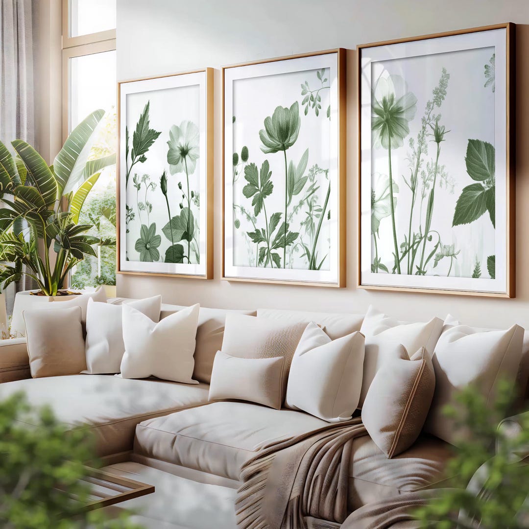 Green Botanical Wall Art Set of 3 – Minimalist Printable Wall Decor ...