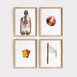 Volleyball Prints Set of 4 – Vintage Minimalist Volleyball Wall Art | Teen Room Decor | Volleyball Gifts | Digital Printable Artwork