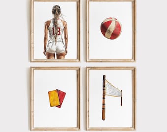 Volleyball Prints Set of 4 – Vintage Minimalist Volleyball Wall Art | Teen Room Decor | Volleyball Gifts | Digital Printable Artwork