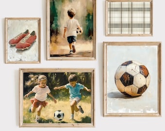 Fußball Poster Set von 5 – Vintage Fußball Poster für Jungen | Kinderzimmer Sport druckbare Galerie-Drucke | Salbeigrün Fußball Postern Gemälden