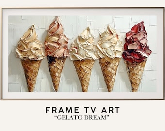 Arte de TV con marco de verano, Arte de helado, Arte de TV con marco de verano, Arte de TV de verano Samsung, Pintura de arte de TV, Arte de TV de primavera, Arte de pared de verano, Texturizado 3D