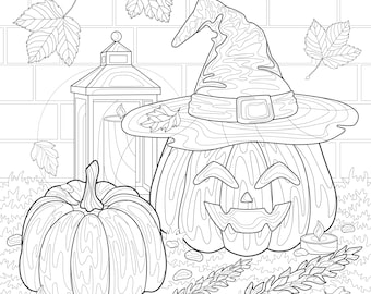 Paquete de 4 páginas para colorear de Jack O Lantern para Halloween, páginas para colorear de Halloween, páginas para colorear imprimibles para adultos y niños
