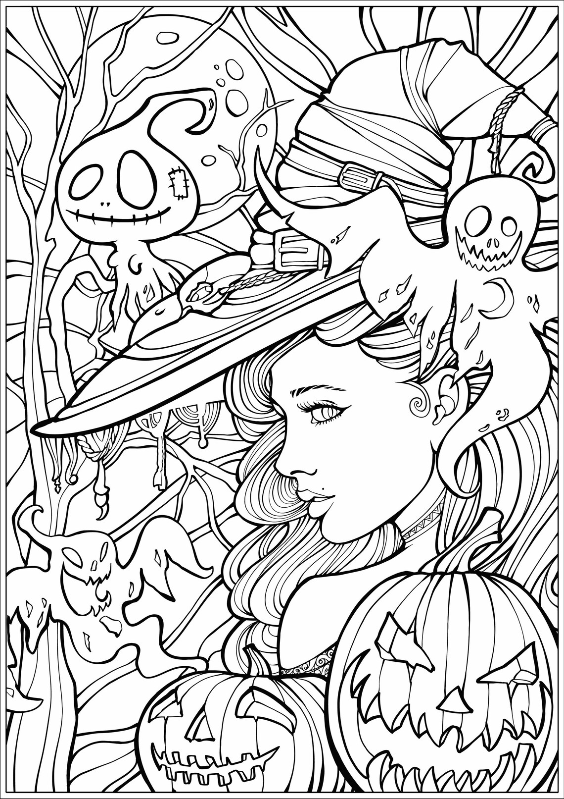 Halloween Adult Coloring Pages for a Relaxing Evening, Three Coloring ...
