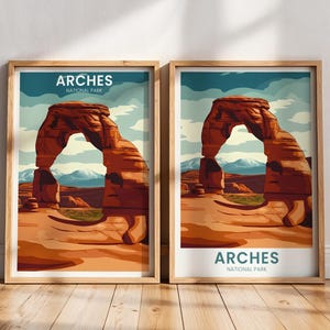 Póster de viaje del Parque Nacional Arches / Arte del desierto de Utah / Impresión de arte mural del Parque Nacional Arches / Pintura del desierto de Utah / Regalo para el hogar del Parque Arches
