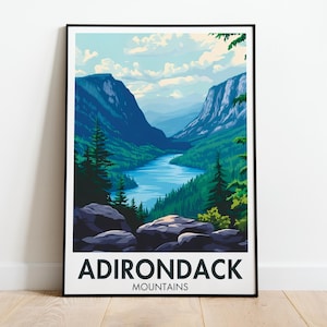 Adirondack Mountains Travel Poster | Lower Ausable Lake Art Print | Indian Head Trail Print | New York Wall Decor | Adirondack Painting
