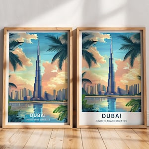 Dubai Travel Poster | Dubai Skyline Wall Art Decor | Burj Khalifa Poster | Dubai Travel gift | Dubai Painting | United Arab Emirates Print