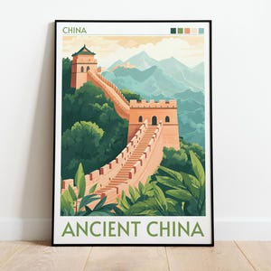 Ancient China Poster | Great Wall of China Travel Print | Great Wall of China Painting | Ancient China Civilizations Wall Art Decor