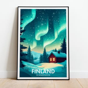 Finnland Reise Poster | Skandinavien Wand Kunst | Nordlichter Finnland Poster | Malerische Naturdekoration | Aurora Borealis Gemälde | Europa Art