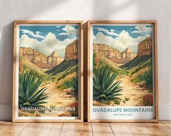 Guadalupe Mountains National Park Reise Poster | Guadalupe Berge Wandkunst | Guadalupe Berge Park Poster | Texas Wüste Digitale Kunst
