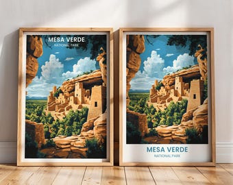 Póster de viaje del Parque Nacional Mesa Verde / Pintura del Parque Mesa Verde / Impresión de Mesa Verde / Regalo de arte mural del Parque Nacional Mesa Verde, Colorado