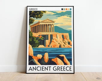 Póster de la antigua Grecia / Civilización griega / Impresión artística de templos griegos / Pintura de Grecia / Arte mural de Atenas / Civilizaciones antiguas imprimibles