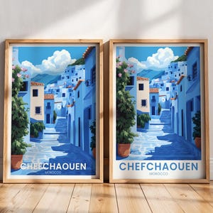 Chefchaouen Travel Poster | Chefchaouen Wall Print | Morocco Poster | Chefchaouen Painting | Morocco Wall Art Gift | Rif Mountains Printable
