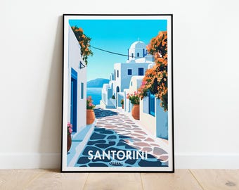 Póster de viaje de Santorini / Impresión de Santorini / Arte mural de Santorini / Decoración de Grecia / Arte de expedición / Pintura de isla griega / Póster de Grecia