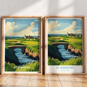 St Andrews Travel Poster | St Andrews Wall Art Decor | Scotland Travel gift | St Andrews Print | St Andrews golf course Painting