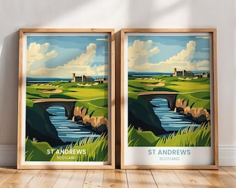 St Andrews Travel Poster | St Andrews Wall Art Decor | Scotland Travel gift | St Andrews Print | St Andrews golf course Painting