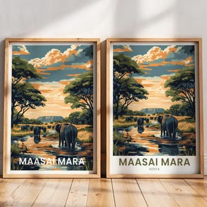 Maasai Mara National Reserve Travel Poster | Maasai Mara Park Wall Art Print Gift | Kenya Poster | Kenya Painting | Poster Travel Art Africa