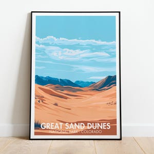 Great Sand Dunes National Park Travel Poster | Sangre de Cristo Mountains Wall art | Great Sand Dunes Art Print | Colorado Desert poster