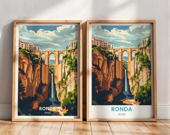 Poster di viaggio di Ronda / Arte murale di Puente Nuevo / Regalo stampabile di Ronda / Regalo di viaggio in Spagna / Stampa di Spagna / Dipinto di Ronda / Decorazione artistica europea