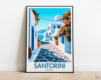 Póster de viaje de Santorini / Impresión de Santorini / Arte mural de Santorini / Decoración de Grecia / Póster de expedición / Arte de islas griegas / Póster de Grecia
