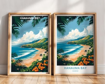 Cartaz de viagem da Baía de Hanauma | Impressão do Havaí | Pintura do Havaí | Impressão de arte costeira do Havaí | Arte de parede da Baía de Hanauma | Decoração da Baía de Hanauma | Presente