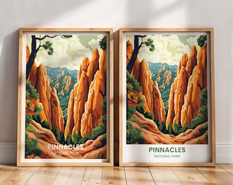 Reisposter Pinnacles National Park | Pinakels schilderij | Pinnacles Park-muurkunst | Californische kunst | Pinnacles National Park-print