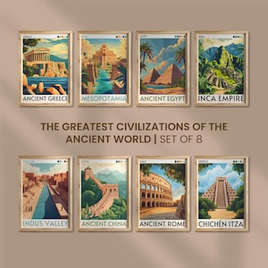 Ancient Civilizations posters Set of 8 | Mesopotamia Gift | Egypt | Rome | Greece Print | China | Indus Valley | Inca Empire | Ancient Maya
