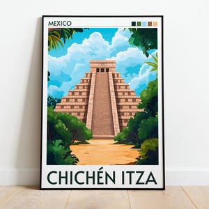Ancient Maya Civilization Poster | Chichen Itza Pyramid Travel Prints | Mexico wall art | Yucatan Decor | Landmarks Art | Mayan Temple Print