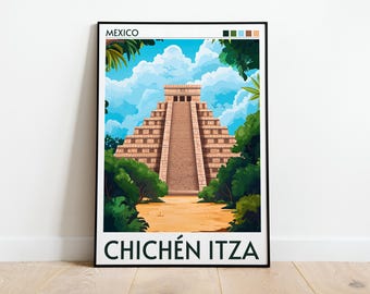 Antike Maya Kultur Poster | Chichen Itza Pyramide Poster | Mexiko Wandkunst | Yucatan Dekor | Wahrzeichen | Maya Tempel Print