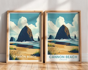Cannon Beach Reise Poster | Mahagoni Poster | Heuschober Rock Kunstdruck | Cannon Beach Druckbare | Cannon Beach Wandkunst | Kanone Strand Geschenk