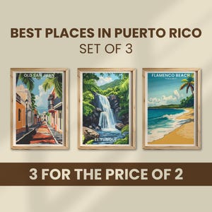 Puerto Rico Poster Set of 3 | Old San Juan | El Yunque National Forest | Flamenco Beach | Best Places In Puerto Rico Prints Set
