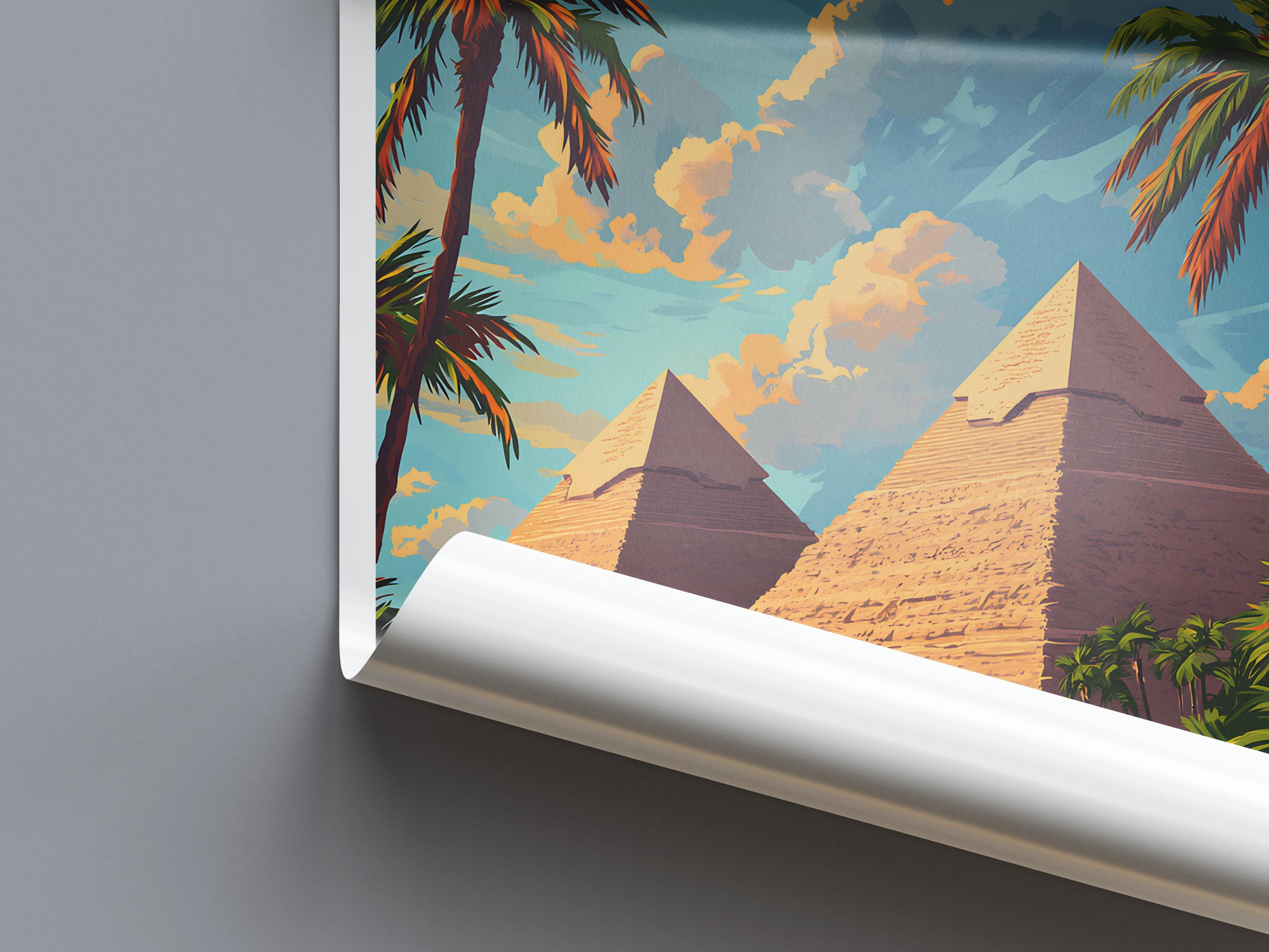 Ancient Egypt Poster | Giza Pyramids and Nile River Art | Cairo Decor ...