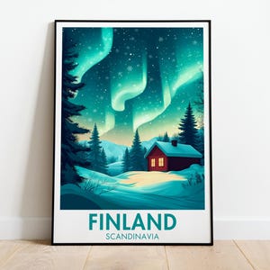 Finnland Reise Poster | Skandinavien Wand Kunst | Nordlichter Finnland Poster | Malerische Naturdekoration | Aurora Borealis Gemälde | Europa Art