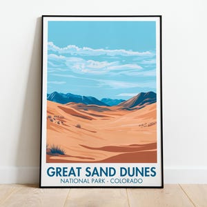 Great Sand Dunes National Park Travel Poster | Sangre de Cristo Mountains Wall art | Great Sand Dunes Print | Colorado Desert poster