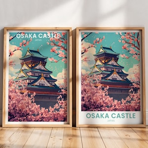 Osaka Castle Travel Poster | Osaka Castle Art | Japan Wall Art Print | Old Castle Painting | Osaka Japan Gift | Osaka Poster | Sakura Decor